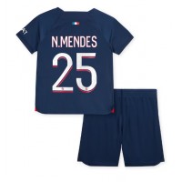Paris Saint-Germain Nuno Mendes #25 Hemmaställ Barn 2023-24 Korta ärmar (+ Korta byxor)